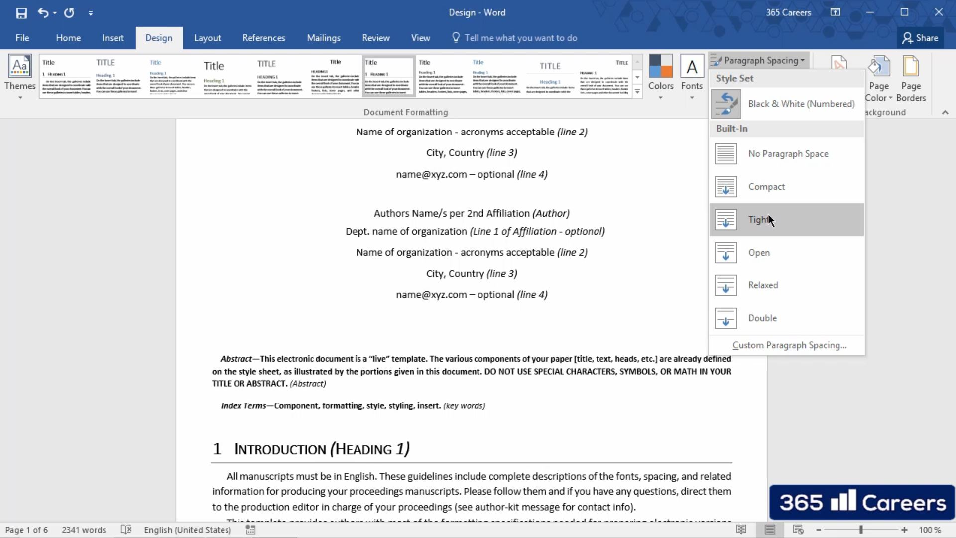 Design tab layout tab and references tab in microsoft word en 