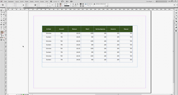 Indesign Tabelle Formate Ausgabe Lecturio