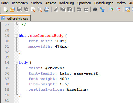 CSS-Änderungen im HTML-Editor