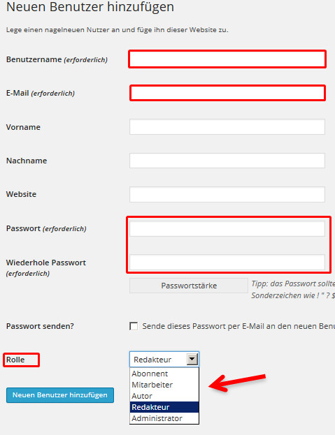 Neuen Benutzer in WordPress hinzufügen