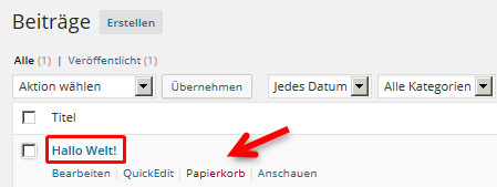 Beispielseite Hallo Welt löschen