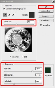 Ersetzung kann durch Verschieben der Regler modifiziert werden.