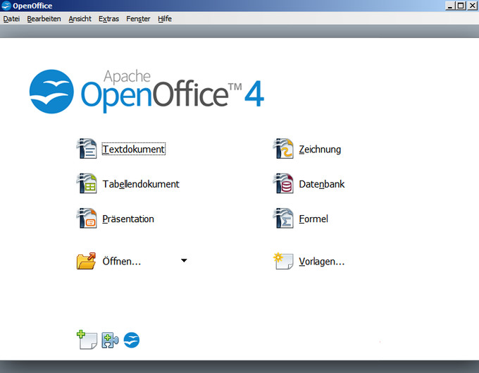 Dashboard von Apache OpenOffice