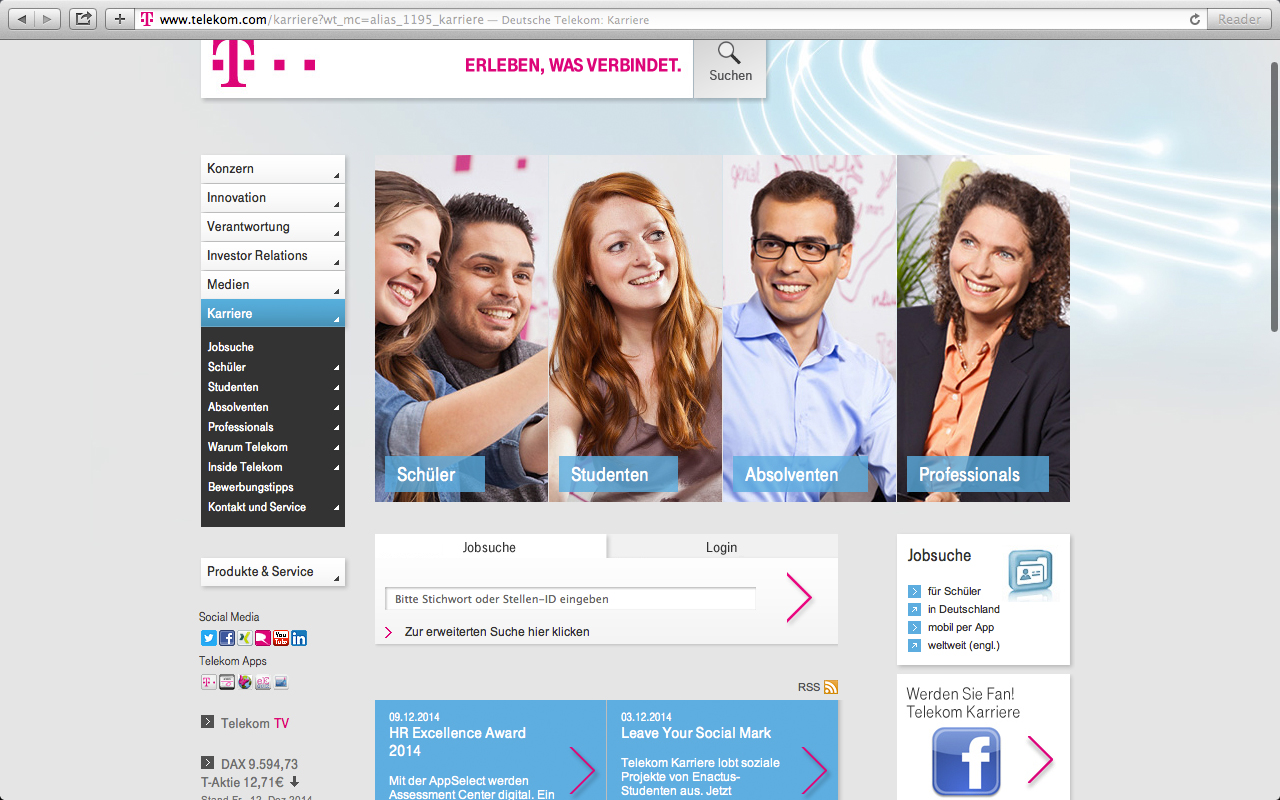 Die Karriere-Webseite der Telekom