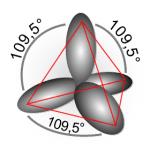 Vier sp3-Orbitale richten sich tetraedrisch in gleichem Winkel zueinander aus.