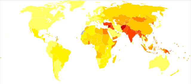 Age-standardised disability-adjusted life year (DALY) rates from Rheumatic heart disease by country