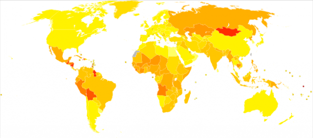 Age-standardised disability-adjusted life year (DALY) rates from Appendicitis by country